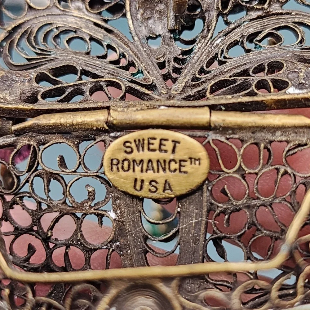 Sweet Romance USA Floral Purse Pendant Necklace Crystal Bead Fringe Victorian
